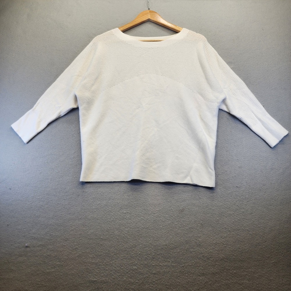 Vila Milano‎ White Mixed Knit Sweater Women Large Dolman Sleeve Mesh Detail Top